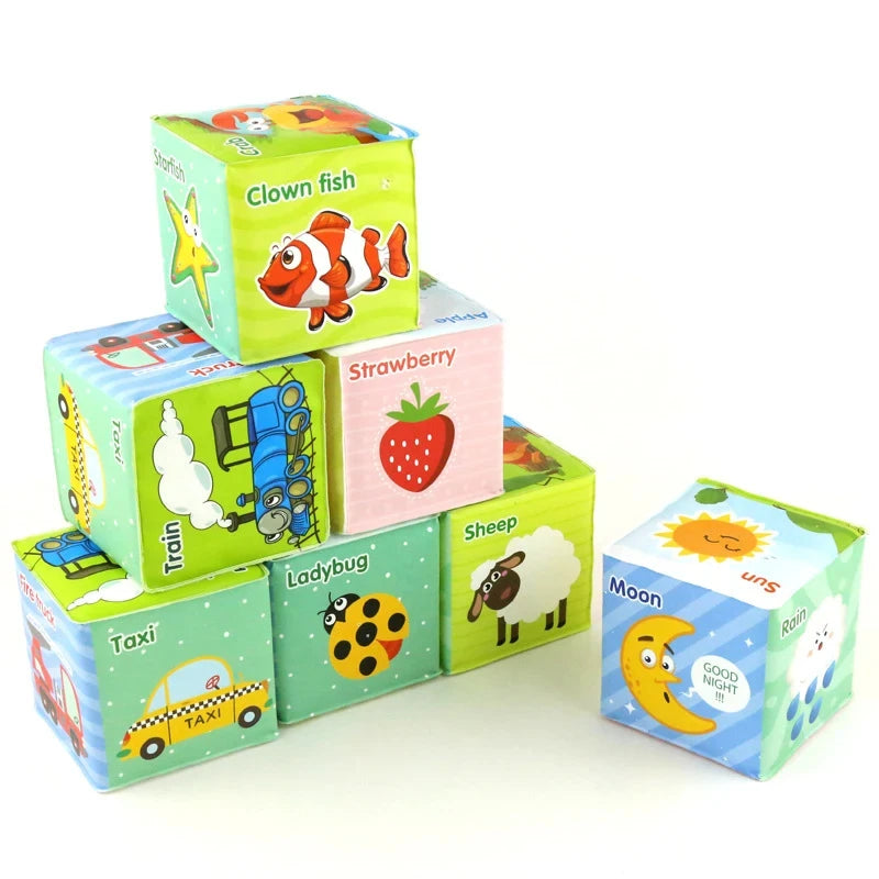 6PCS Cloth Building Blocks Baby Infant Soft Plush Doll Kids Sensory Educational Toys for Children Building Cube Construction Set